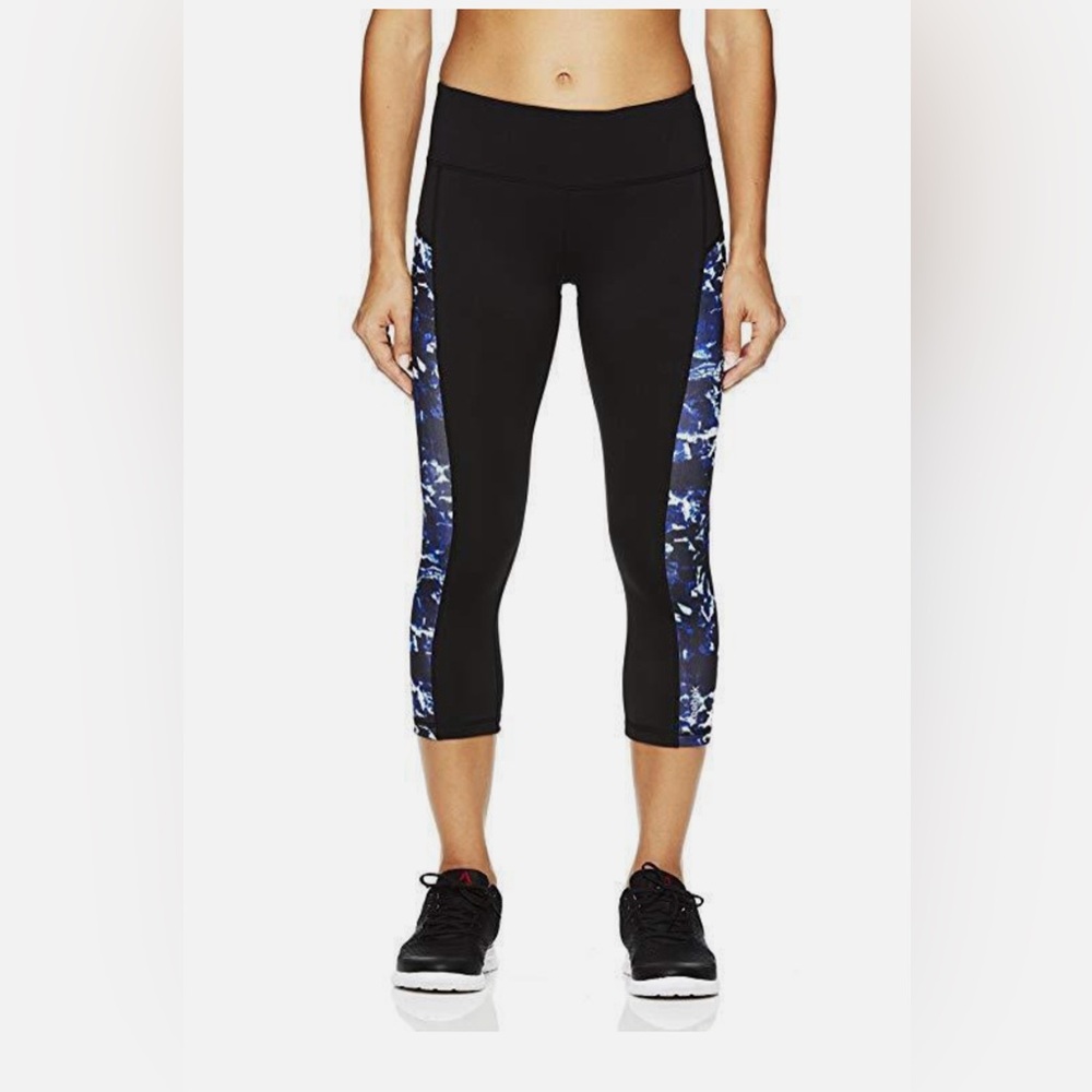 Reebok Women Capri Black Blue Reebok Legging Yoga - Large
